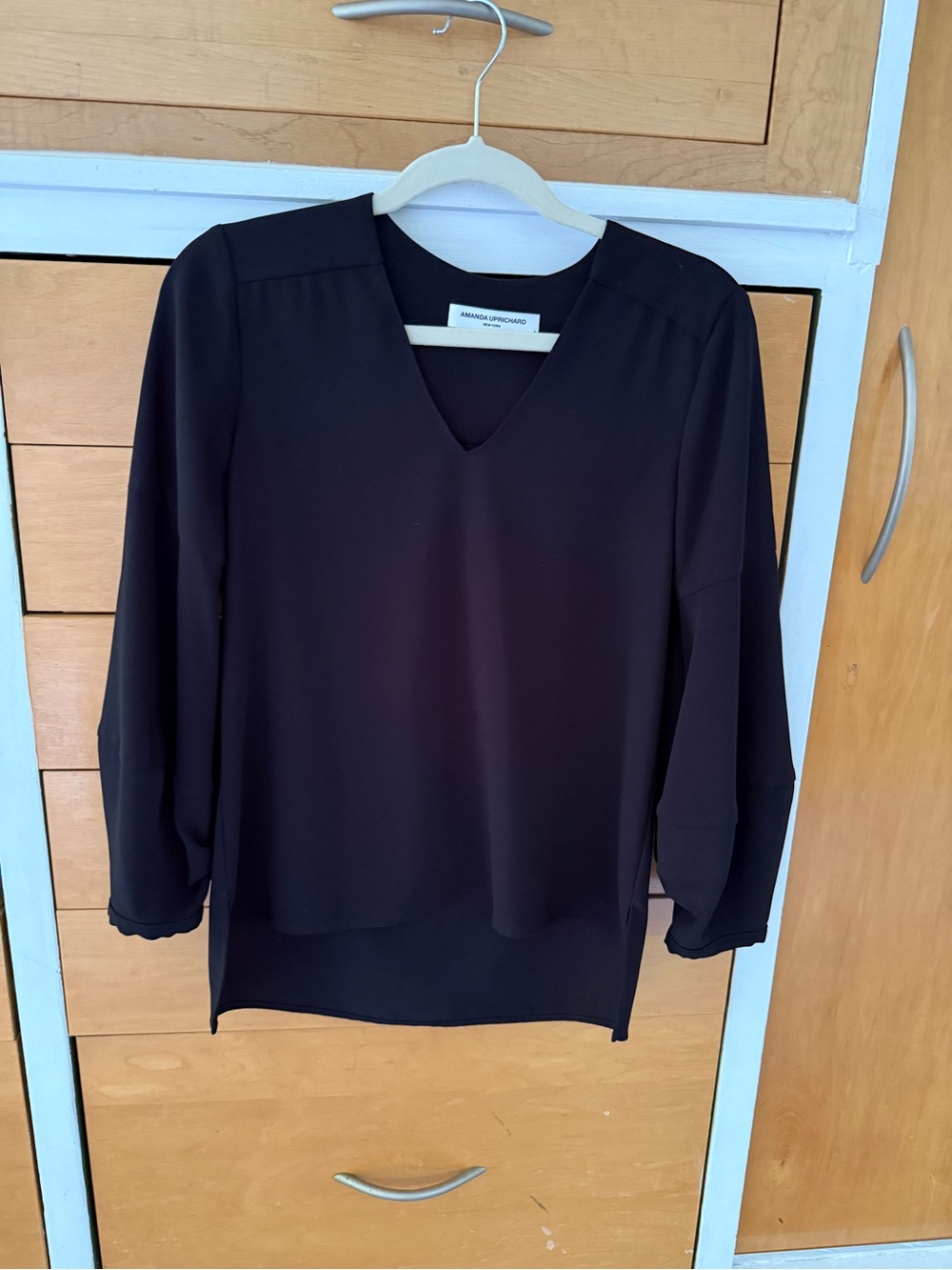 Amanda Uprichard Black V-Neck Long Sleeve Blouse